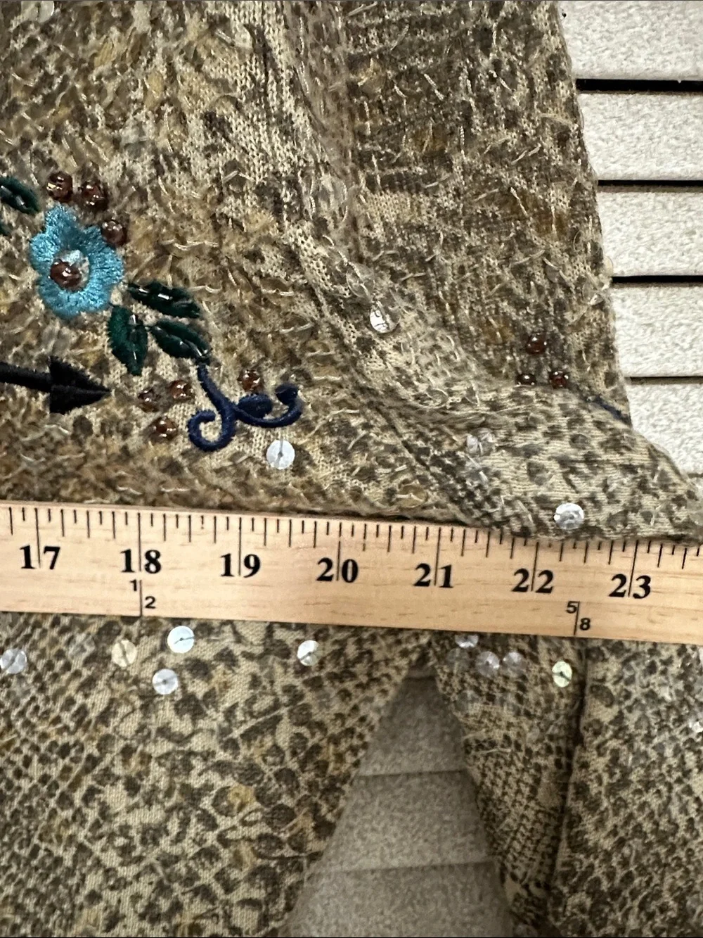 Double D Ranch Tan Snakeskin Western Shirt with Teal Floral Embroidery L - Picture 8 of 10